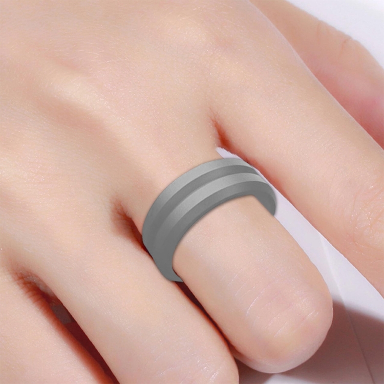 SiR053 V Shaped Grooved Edge Silicone Ring Outdoor Sports Couple Ring No.10(Light Gray)