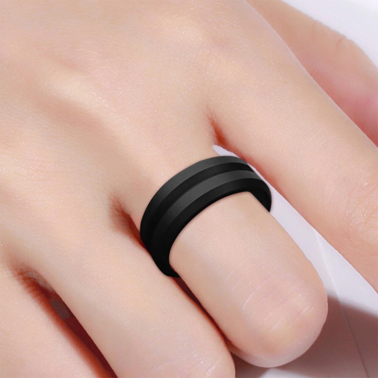 SiR053 V Shaped Grooved Edge Silicone Ring Outdoor Sports Couple Ring No.11(Black)