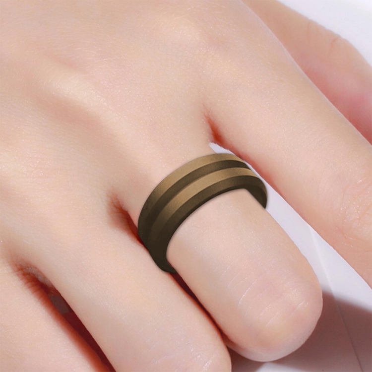 SiR053 V Shaped Grooved Edge Silicone Ring Outdoor Sports Couple Ring No.12(Brown)