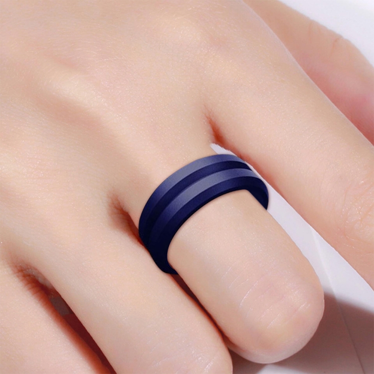 SiR053 V Shaped Grooved Edge Silicone Ring Outdoor Sports Couple Ring No.9(Dark Blue)