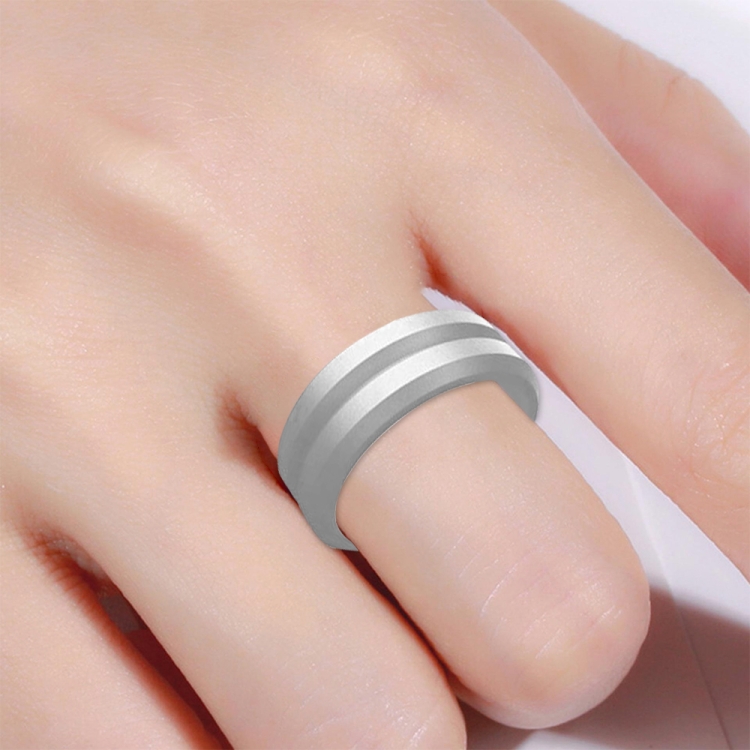SiR053 V Shaped Grooved Edge Silicone Ring Outdoor Sports Couple Ring No.9(Silver)