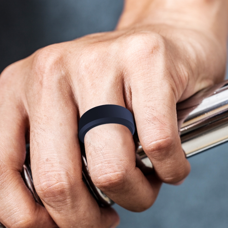 SIR062 8MM Wide Bevel Silicone Ring Sports Ring No.14(DarkBlue)