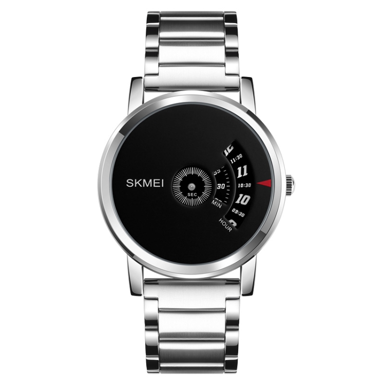 SKMEI 1260 Fashion Creative Pointer 30m Waterproof Quartz Wrist Watch with Stainless Steel Watchband(Silver+Black)