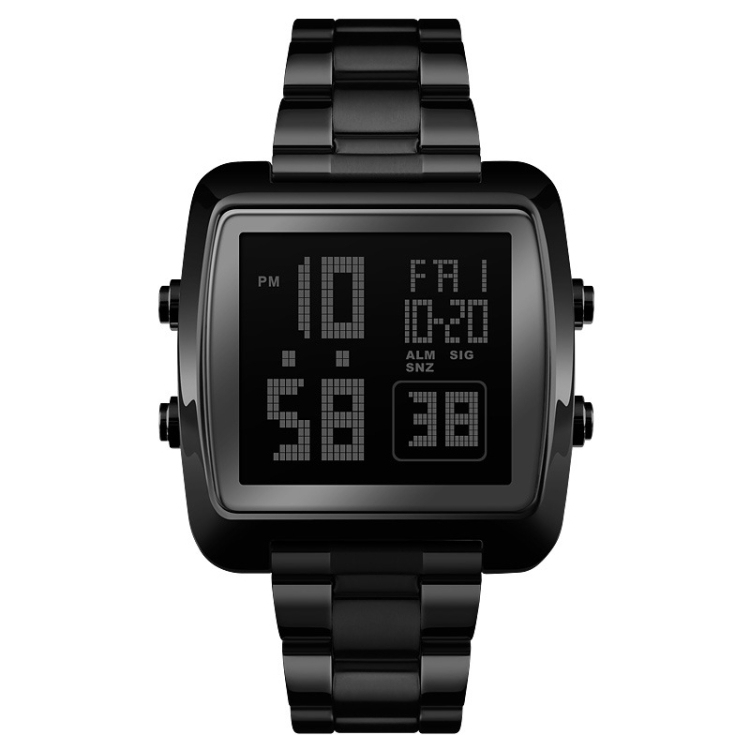 SKMEI 1369 Retro Waterproof Gold Watch Men Steel Belt Luminous Square Watch(Black)
