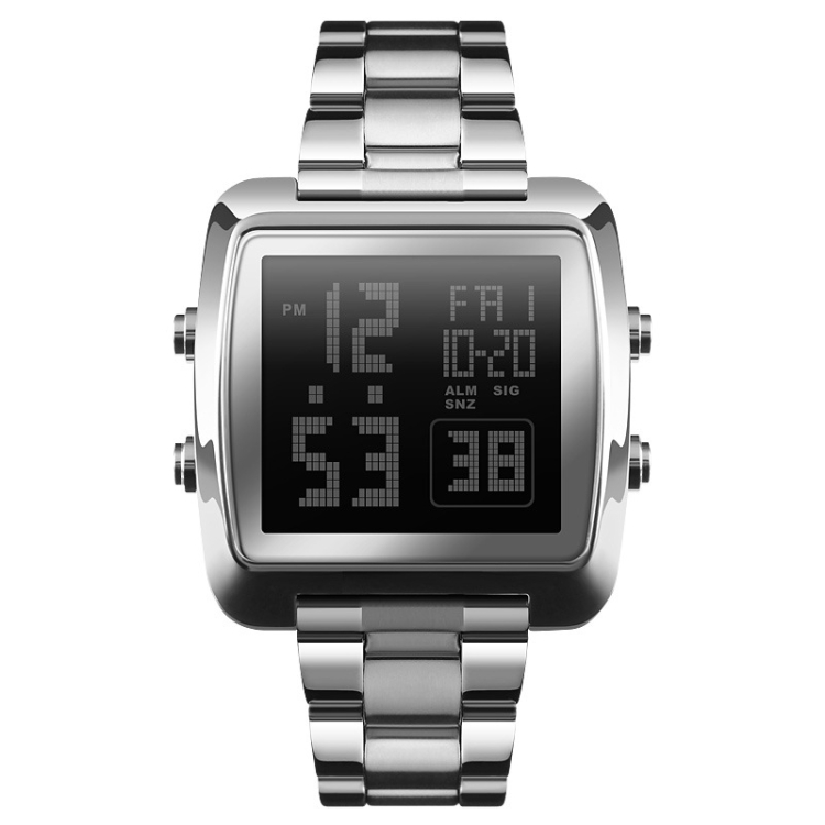 SKMEI 1369 Retro Waterproof Gold Watch Men Steel Belt Luminous Square Watch(Silver)