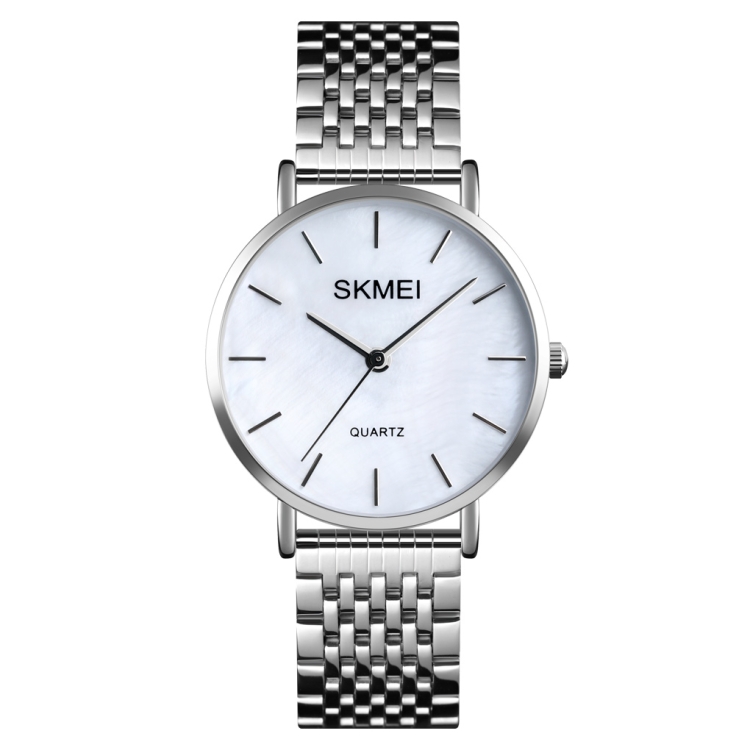 Skmei 1567 Light And Thin Leisure Simple 30m Waterproof Shell Dial Women Steel Band Quartz Watch(Silvery)