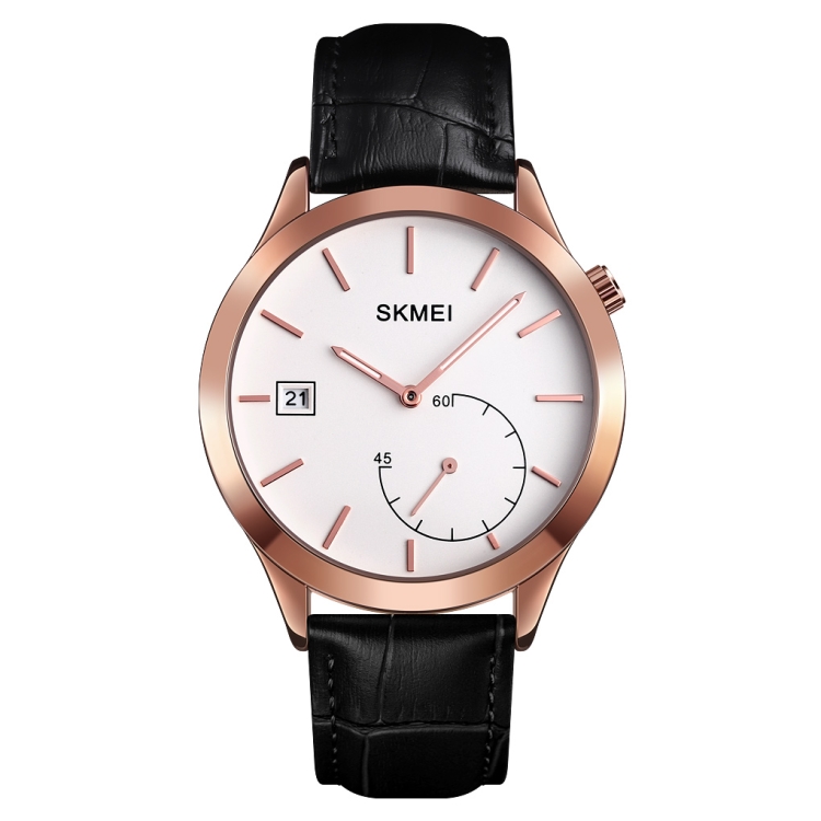 SKMEI 1581 Creative Fashion Men Watch Simple Casual Outdoor Sports Waterproof Two-Pin Quartz Watch(Rose Gold Black)