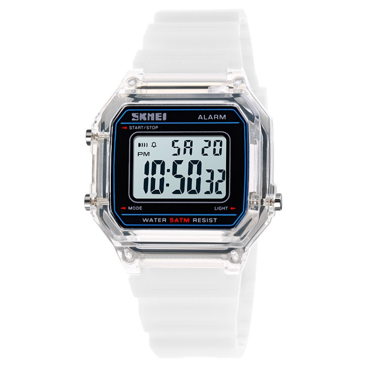 SKMEI 1698 50m Waterproof Multifunctional Sports Square Pin Buckle Luminous Digital Watch(Transparent)
