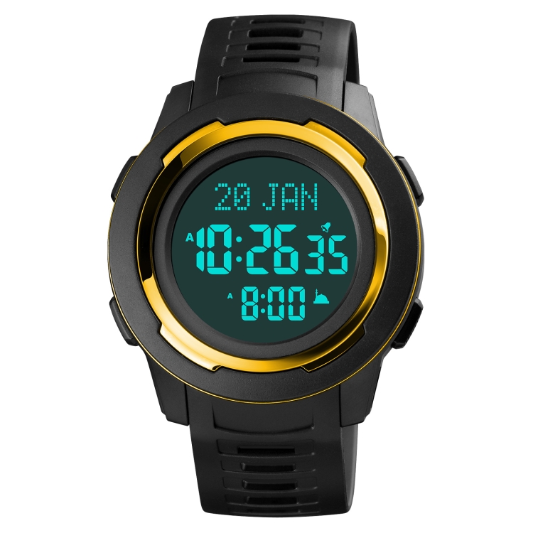 SKMEI 1729 Qibla Calendar Timing Multifunctional LED Digital Display Luminous Electronic Watch(Gold and Black)