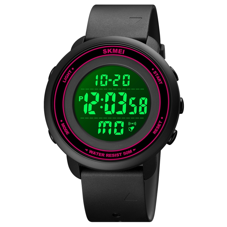 SKMEI 1736 Triplicate Round Dial Timing LED Digital Display Luminous Electronic Watch(Rose Red and Black)