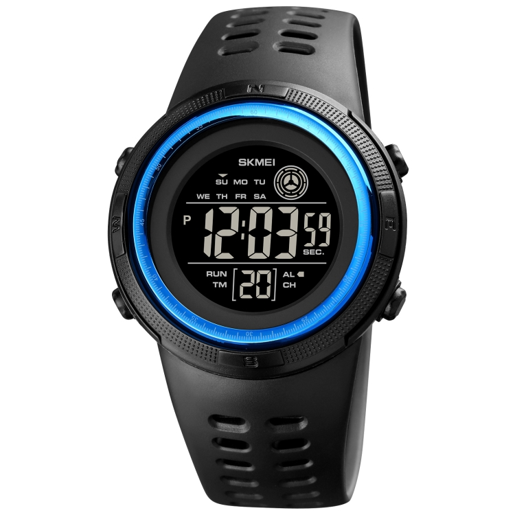 SKMEI 1773 Triplicate Round LED Dual Time Digital Display Colorful Backlight Electronic Watch(Blue Black)