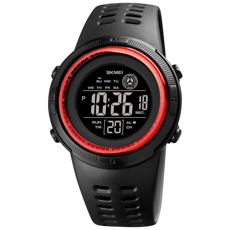 SKMEI 1773 Triplicate Round LED Dual Time Digital Display Colorful Backlight Electronic Watch(Red Black)