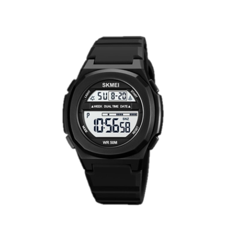 SKMEI 1821 Stainless Steel Buckle Silicone Strap Electronic Watch(Black and White)