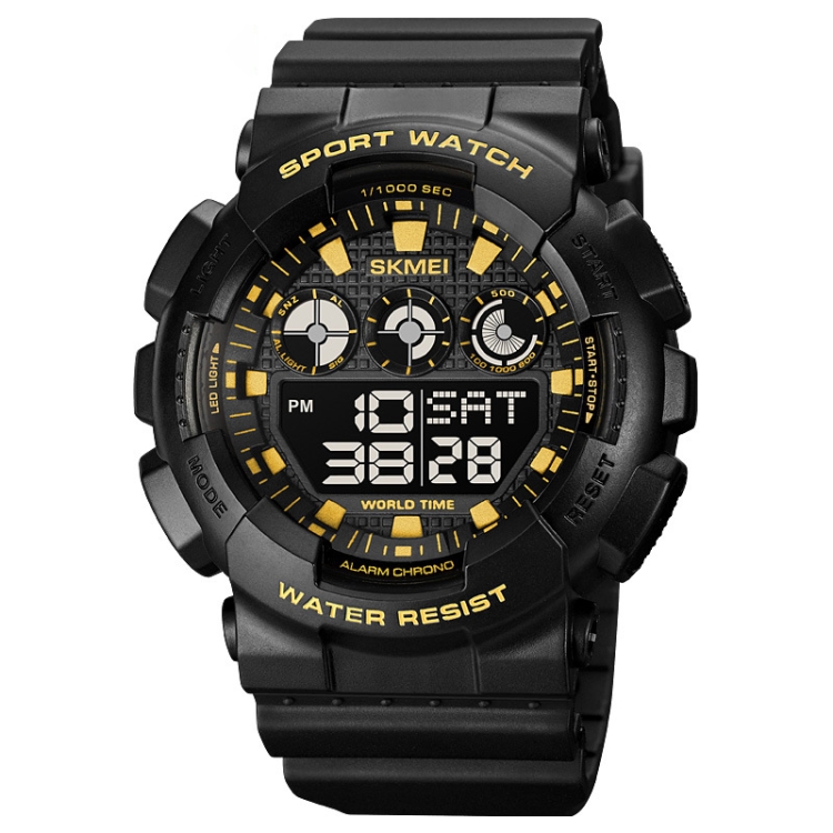 SKMEI 1857 Stainless Steel Buckle PU Strap Waterproof Electronic Watch(Black Gold)