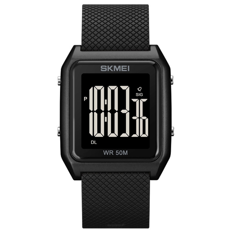 SKMEI 1866 Square Large Screen Men Steel Belt Multi-function Night Light Alarm Clock Watch(Black Black Machine)