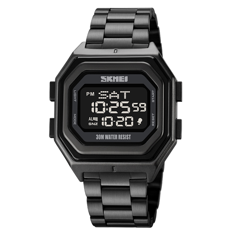 SKMEI 1875 Men Outdoor Electronic Watch Timing Multi-Functional Watch, Style: Steel Band Black Machine