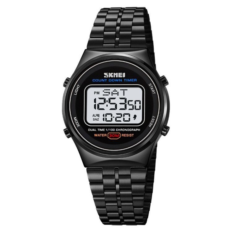 SKMEI 1882 Multifunctional Men 30M Waterproof Luminous Stainless Steel Digital Wrist Watch(Black White)