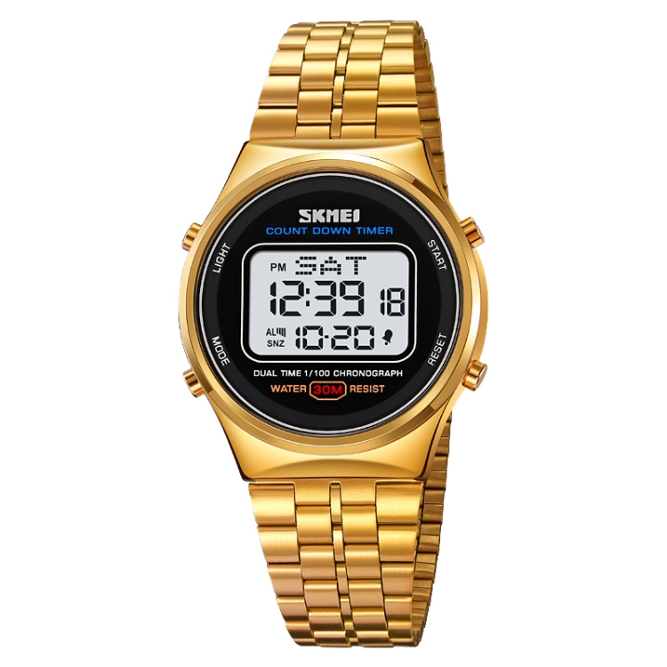 SKMEI 1882 Multifunctional Men 30M Waterproof Luminous Stainless Steel Digital Wrist Watch(Gold White)
