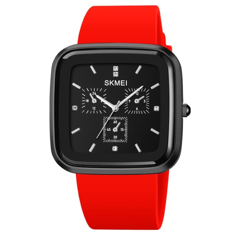 SKMEI 1902 Stainless Steel Buckle Silicone Strap Waterproof Quartz Watch(Black+Red)