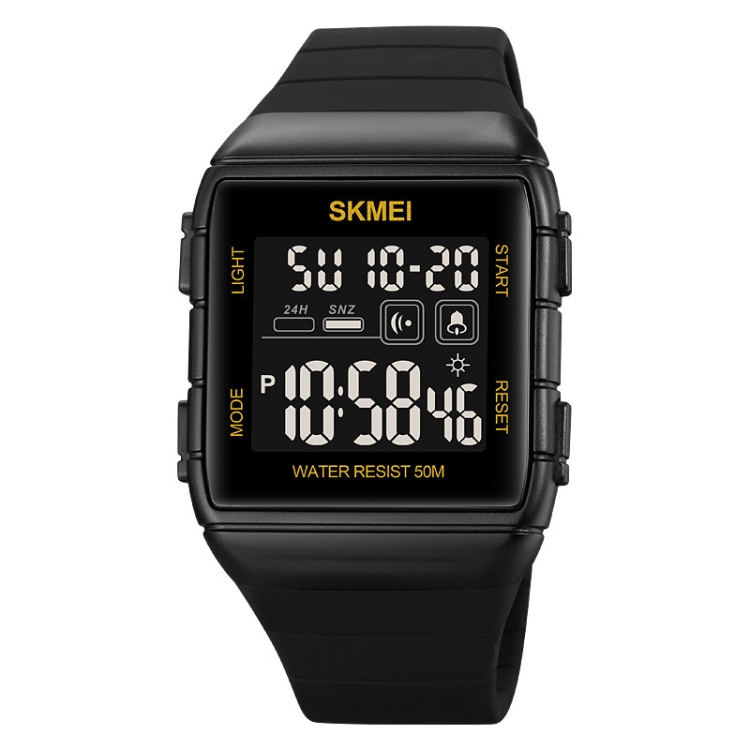 SKMEI 1960 Stainless Steel Buckle Silicone Strap Waterproof Electronic Watch(Black Gold)