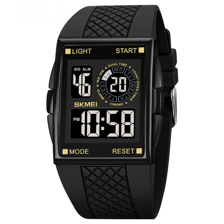 SKMEI 1967 Stainless Steel Buckle PU Strap Waterproof Electronic Watch(Black Gold)