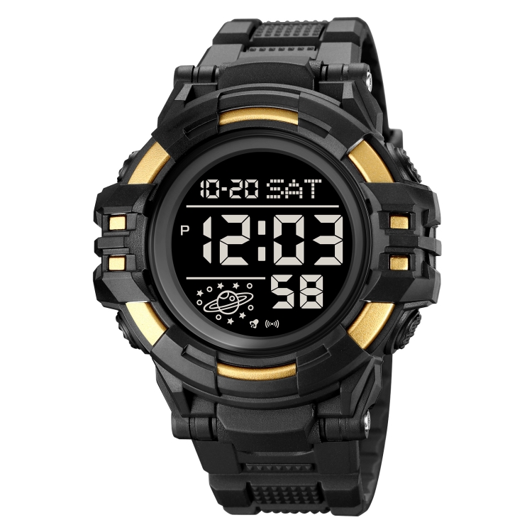 SKMEI 2003 Multifunctional Back Light Sports Watch Mens Countdown Date Alarm Clock Watch(Gold Black Machine)