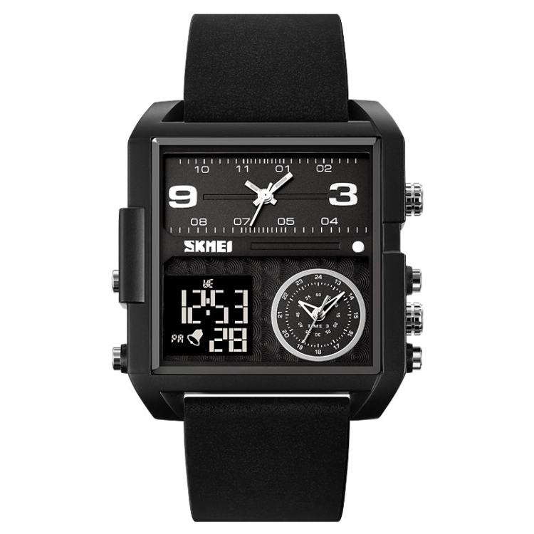 SKMEI 2021 Square Large Dial Triple Movement Men Sports Watch(Black Black Machine)