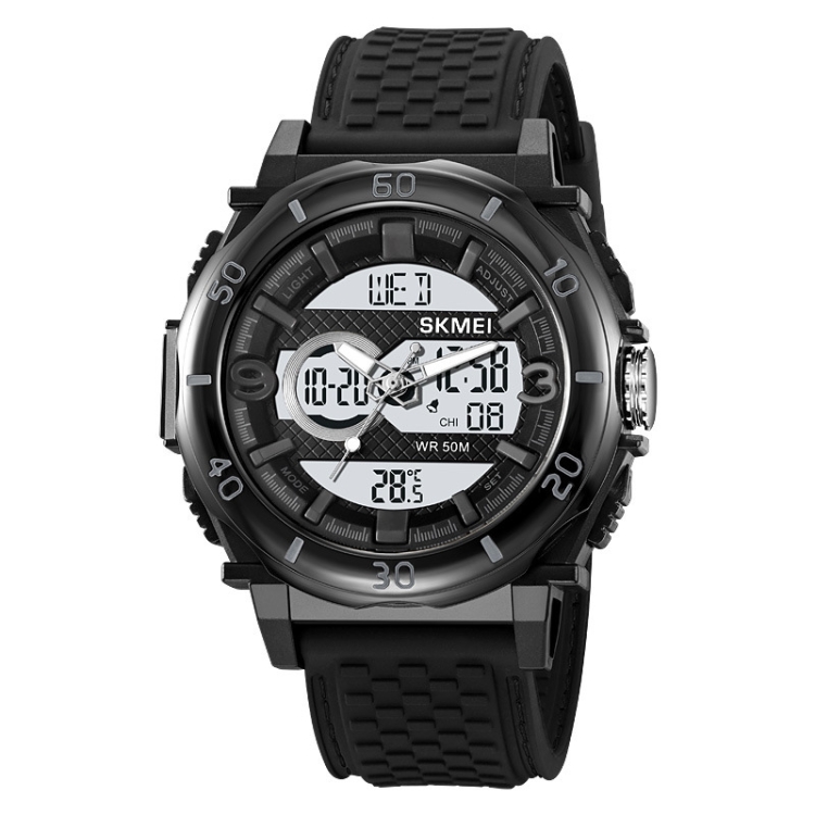 SKMEI 2098 Multifunctional Men 50M Waterproof Thermometer Dual Display Digital Wrist Watch(Black+White)