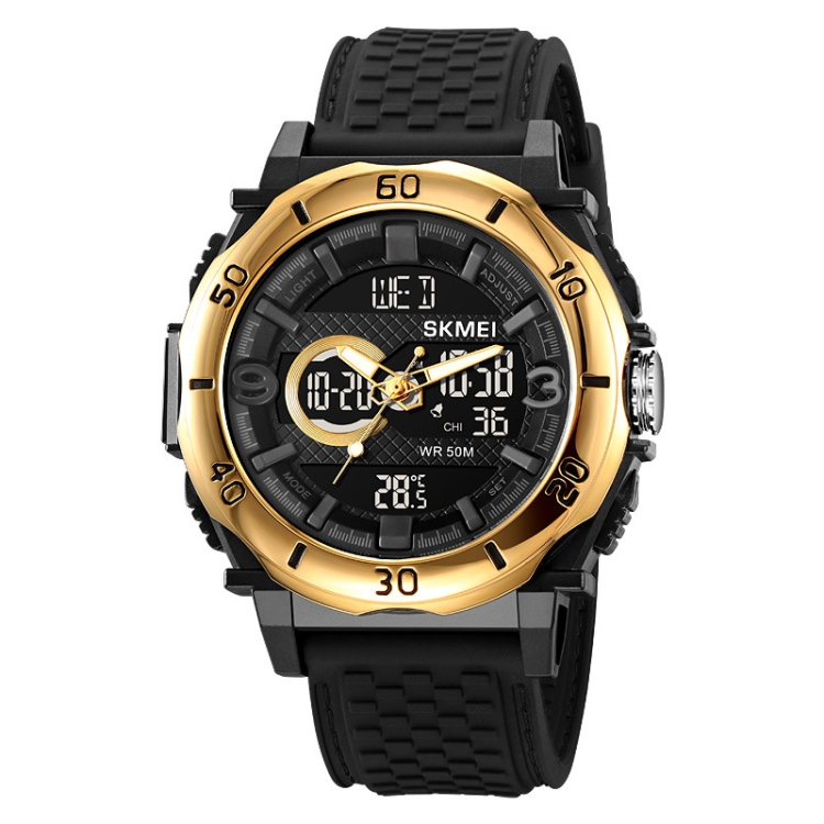 SKMEI 2098 Multifunctional Men 50M Waterproof Thermometer Dual Display Digital Wrist Watch(Gold+Black)