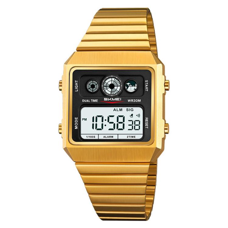 SKMEI 2450 Men Business Multifunctional Watch Casual Waterproof Square Electronic Watch(Gold)