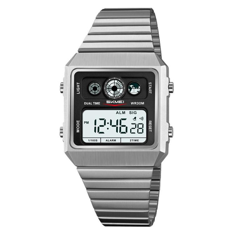 SKMEI 2450 Men Business Multifunctional Watch Casual Waterproof Square Electronic Watch(Silver)