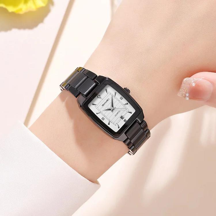 SKMEI 2578 Women Stainless Steel Business Watch Vintage Square 30m Life Water-Resistant Quartz Watch(Black)