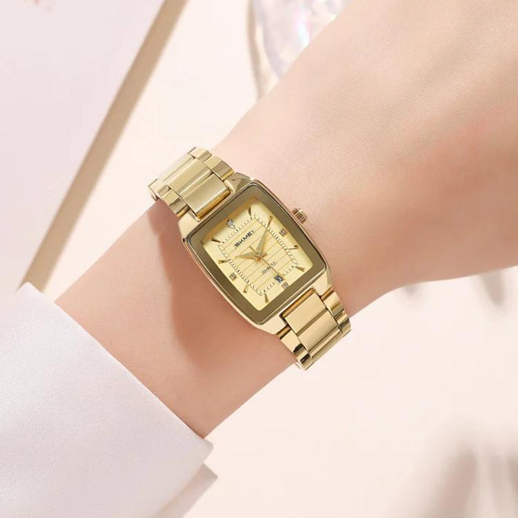 SKMEI 2578 Women Stainless Steel Business Watch Vintage Square 30m Life Water-Resistant Quartz Watch(Gold)