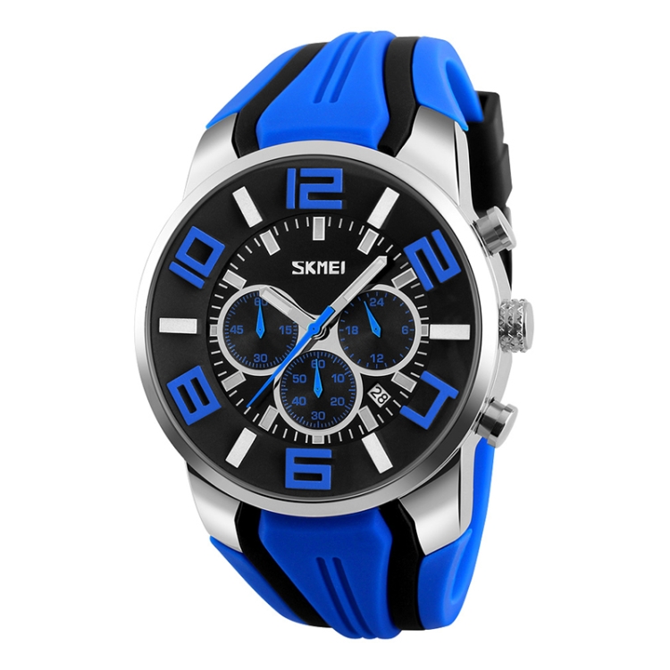SKMEI 9128 Fashion Multifunctional 3D Large Dial Sports Wristwatch 30m Waterproof Quartz Watch(Blue)