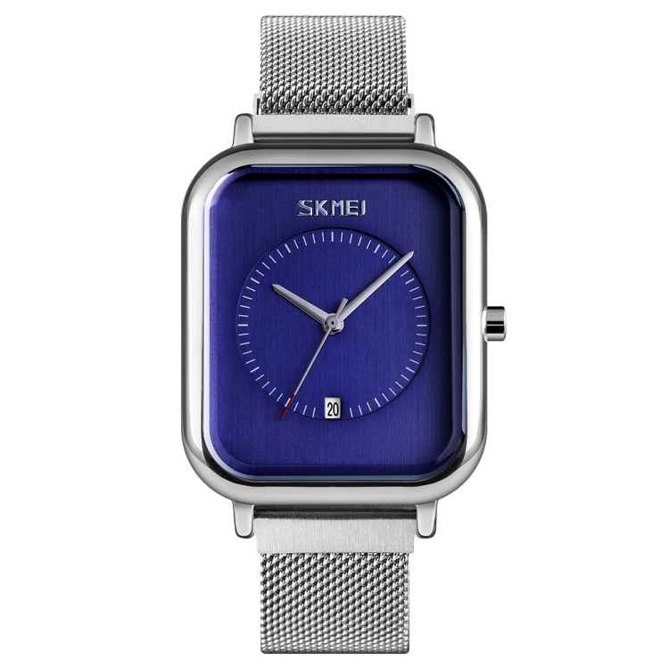 SKMEI 9207 Fashion Creative Simple Watch Men Magnetic Buckle Mesh Belt Steel Belt Couple Quartz Watch(Silver Blue)