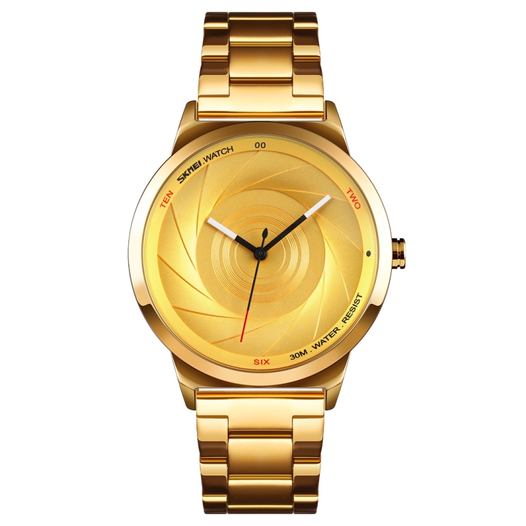 Skmei 9210 Fashion Trend Mens Business Wristwatch Simple Three-Dimensional Surface Waterproof Gold Quartz Watch Man(Gold)