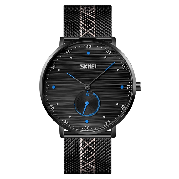 SKMEI 9218 Men Horizontal Striped Arabic Numeral Dial Mesh Belt Quartz Watch(Blue)