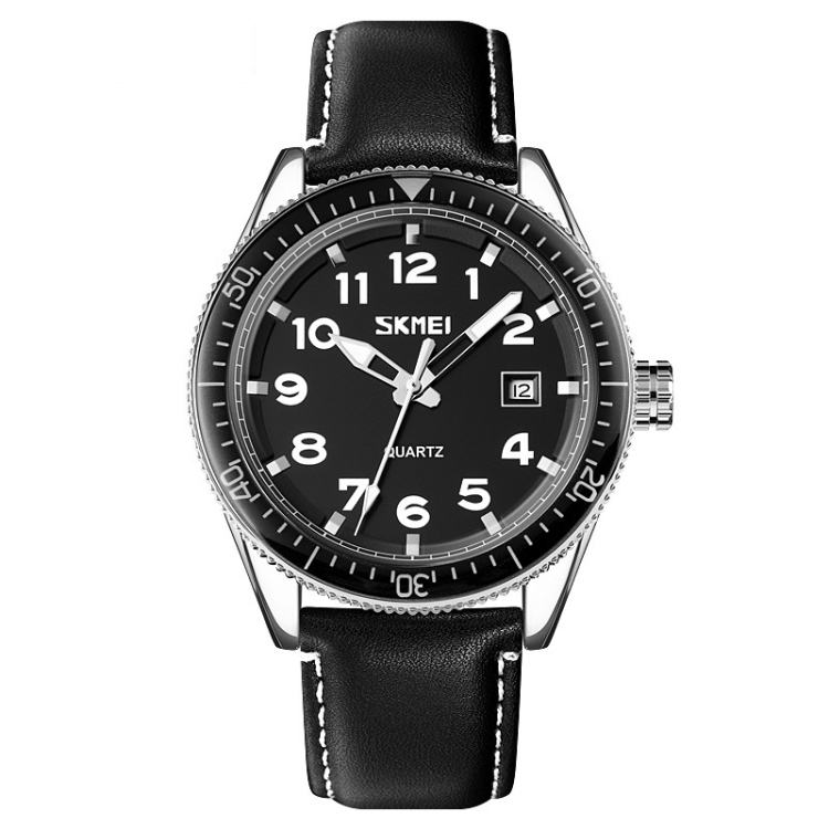 SKMEI 9232 Stainless Steel Buckle Glass Mirror Waterproof Resistant Quartz Watch(Belt - Silver and Black)