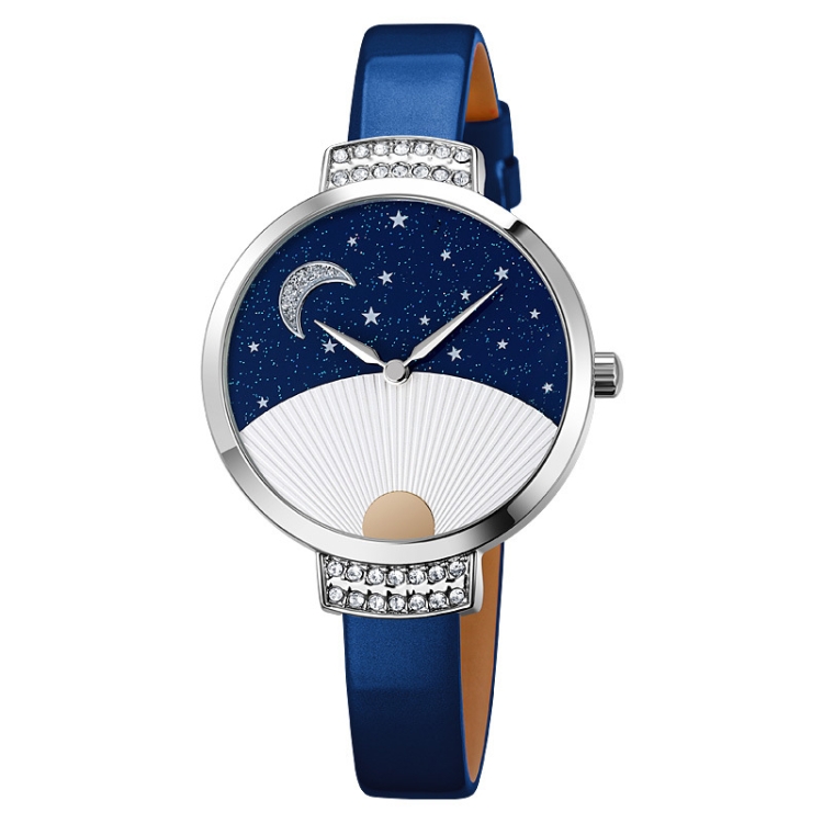 SKMEI 9279 Stainless Steel Buckle Genuine Leather Strap Waterproof Quartz Watch(Blue)