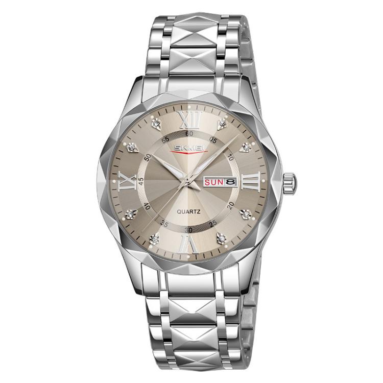 SKMEI Business Casual Watches Diamond Case Luminous Waterproof Quartz Watch, Style: Men Silver Case Gray Dial