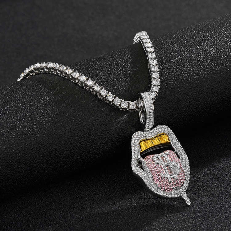 Skull Lips Tongue Pendant Single Row Necklace(Silver + Pink)
