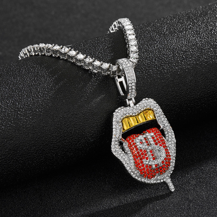 Skull Lips Tongue Pendant Single Row Necklace(Silver + Red)