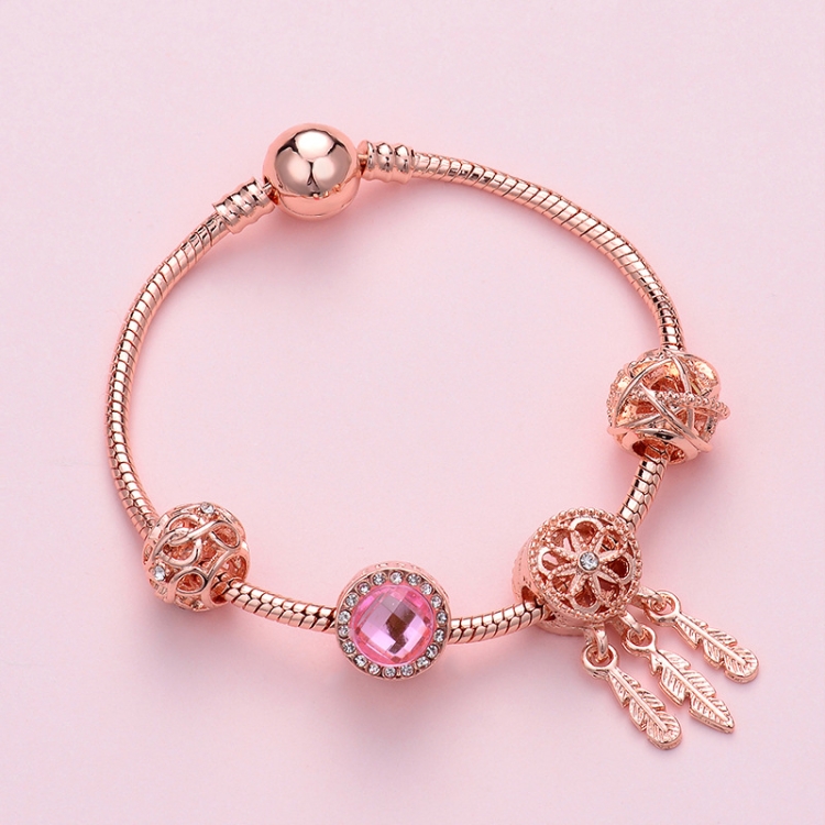 SL136 18cm Women Rose Gold Beaded Bracelet