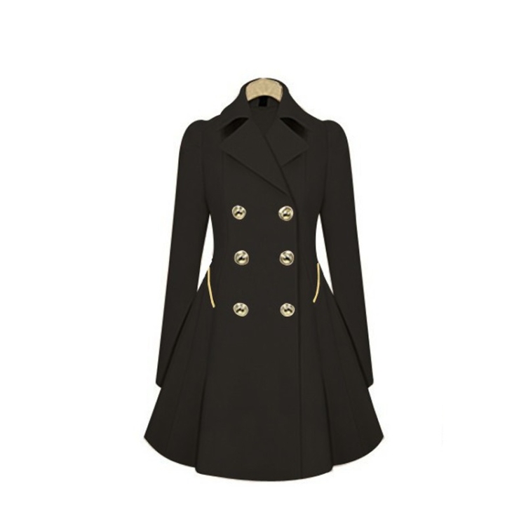 Slim Mid-length Commuter Jacket Trench Coat (Color:Black Size:XL)