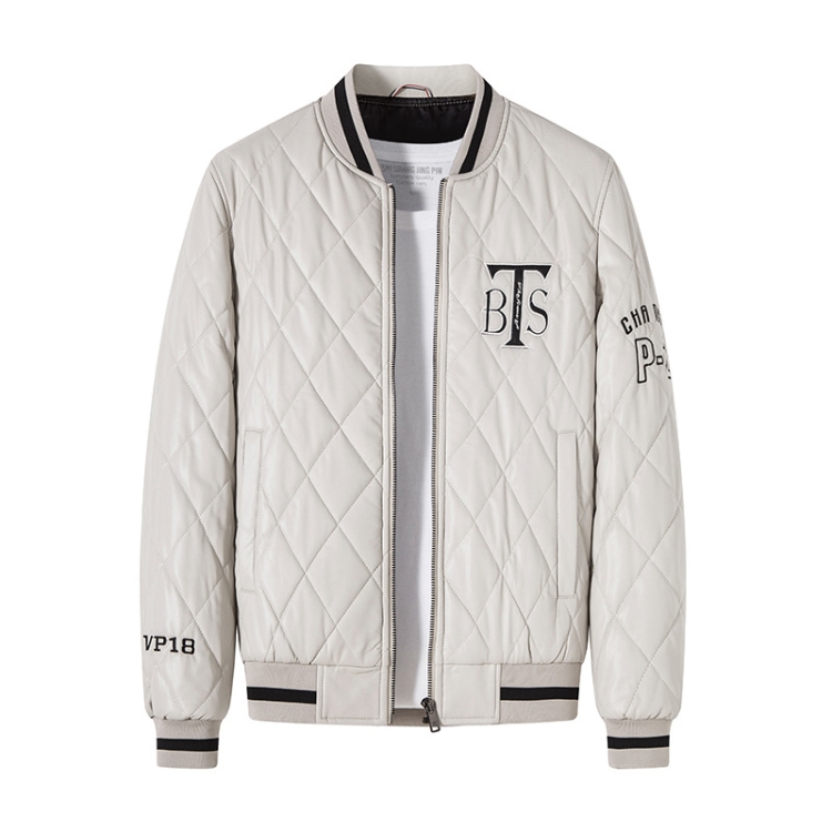 Slim V-Neck Pinch Cotton Baseball Jacket Warm PU Leather Jacket, Size: 4XL(White)