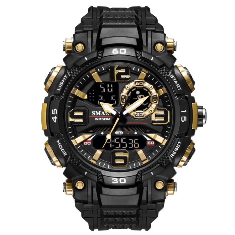 SMAEL 1921 Men Dual Movement Sports Watch Multifunctional Time Night Light Alarm Student Wrist Watch(Black Gold)