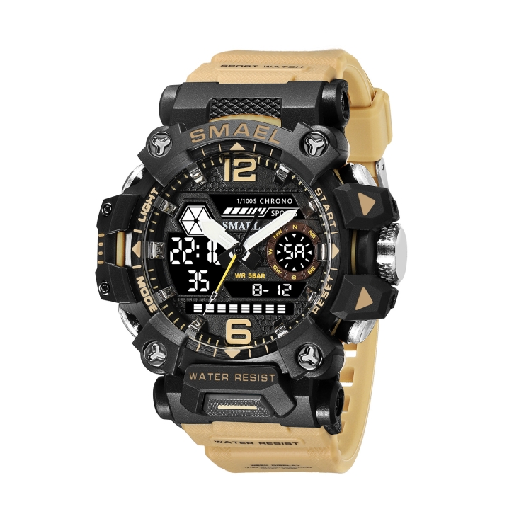 SMAEL 8072 Alloy Outdoor Multifunctional Electronic Watch Men Dual Display Waterproof Watch(Beige)