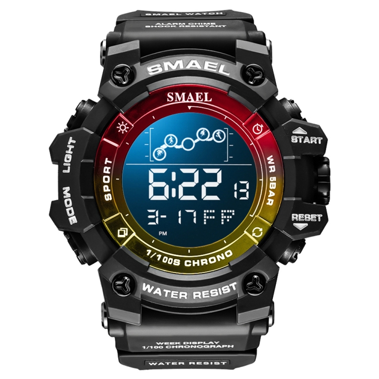 SMAEL 8082 Outdoor Waterproof Sports Multifunctional Luminous Timing Electronic Watch(Black Colorful Red Yellow)