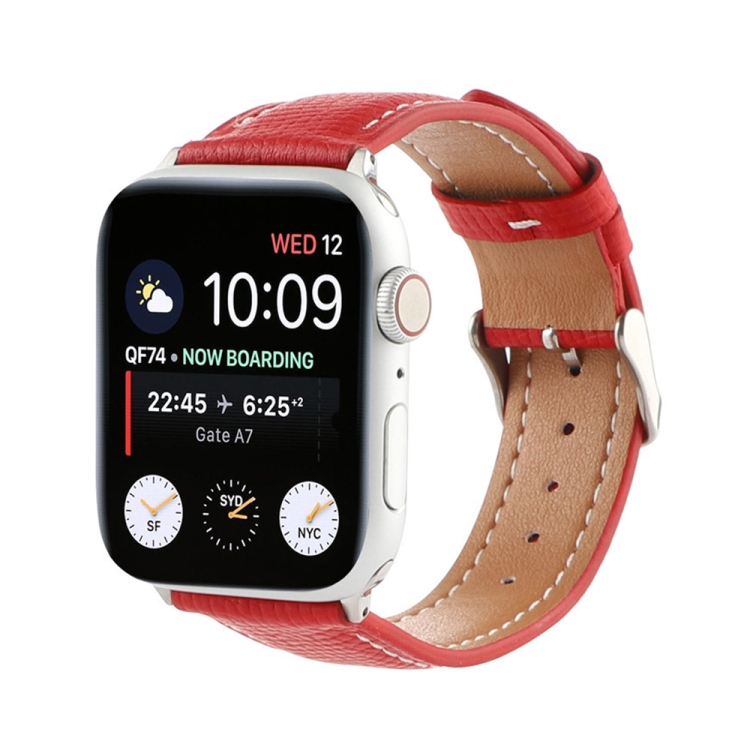 Small Waist Cross Texture Leather Watch Band For Apple Watch Series 9&8&7 41mm / SE 3&SE 2&6&SE&5&4 40mm / 3&2&1 38mm(Red)