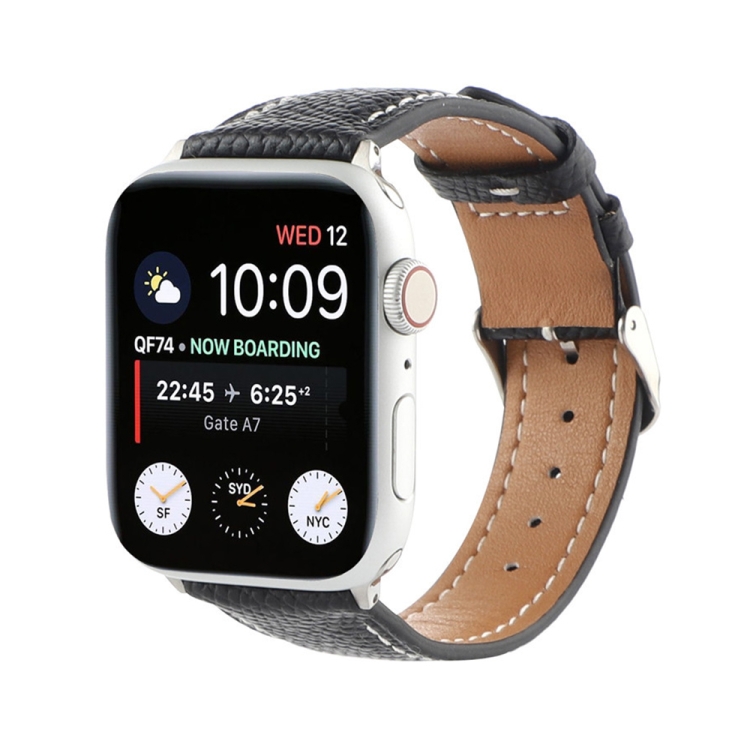 Small Waist Cross Texture Leather Watch Band For Apple Watch Ultra 49mm&Watch Ultra 2 49mm / Series 9&8&7 45mm / SE 3&SE 2&6&SE&5&4 44mm / 3&2&1 42mm(Black)